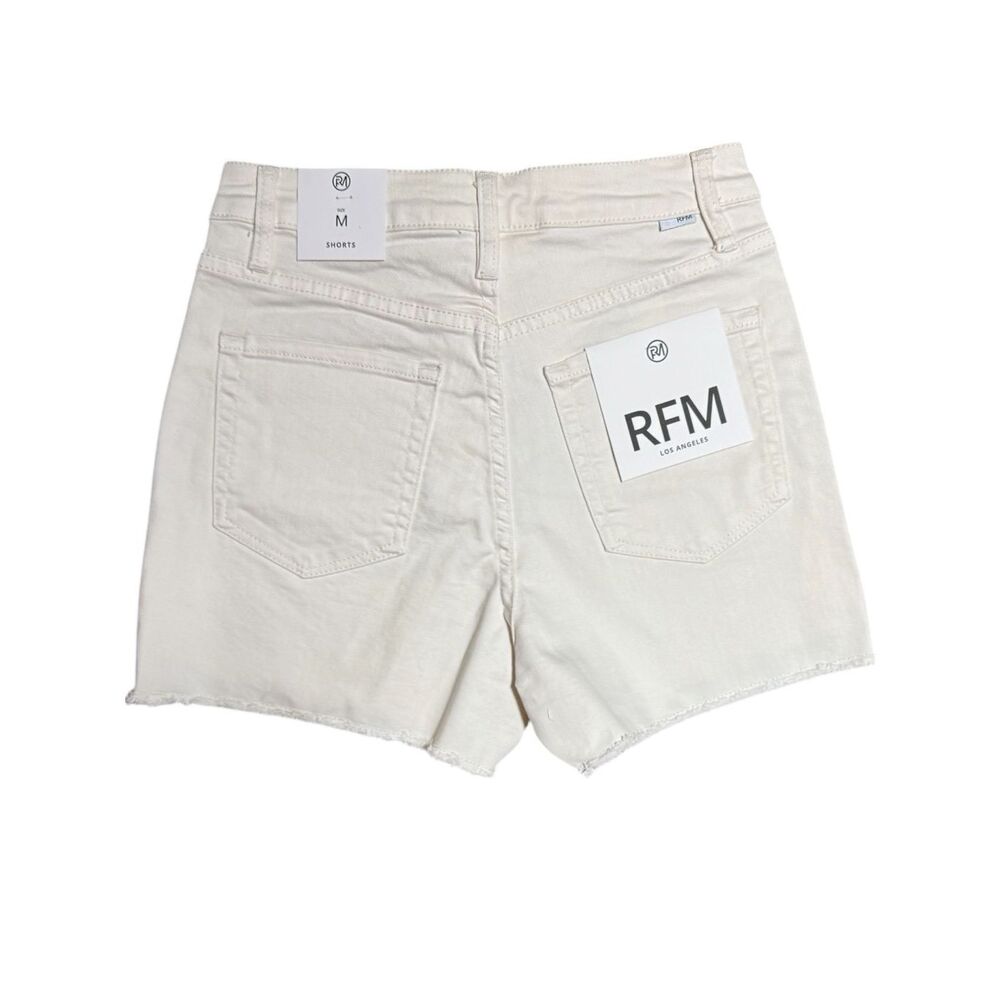 RFM Ivory High Rise Denim Shorts Tummy Control Frayed Step Hem Stretch Med NWT - Picture 11 of 11